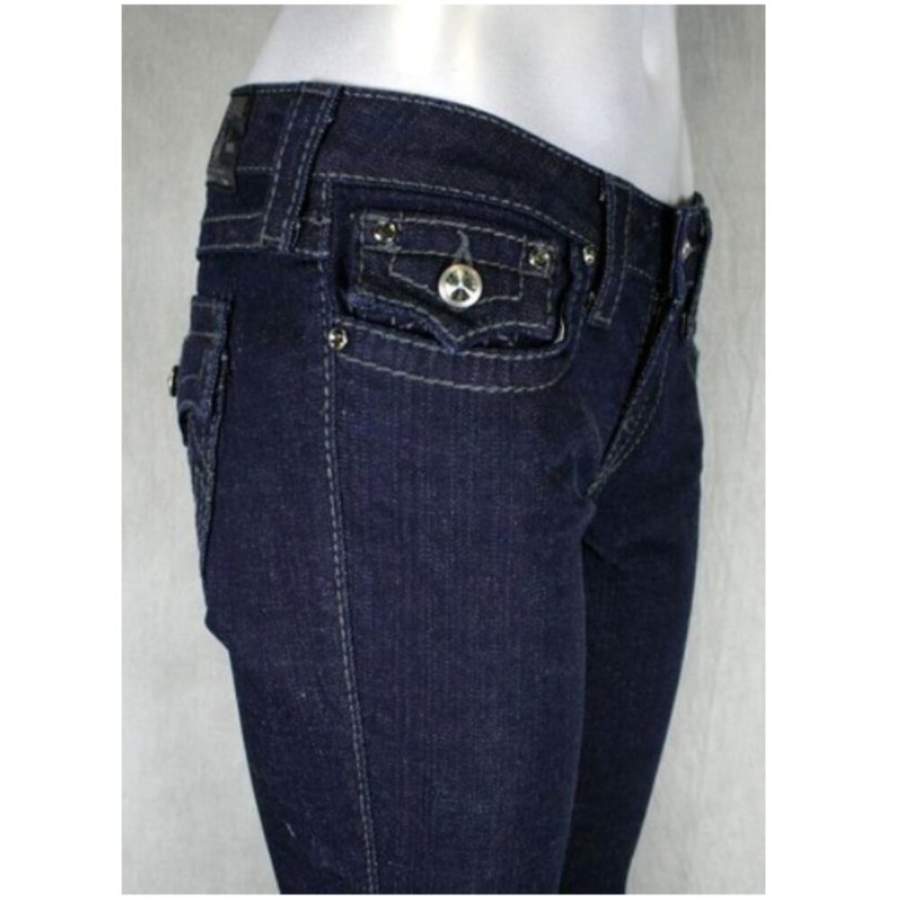 True Religion Blue Disco Billy Jeans Swarovski Crystal Low Rise Flap Pocket 26